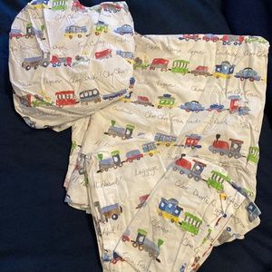 1of 2 Pottery Barn Kid organic train queen size sheet set 2 standard pillow case
